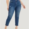 Very Stretchy High Rise Medium Wash Raw Trim Jeans