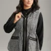 Houndstooth Patchwork Zipper Drawstring Coat -Clothing Shop 403233904 wr
