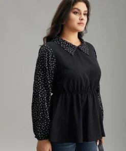 Polka Dot Patchwork Lapel Collar Elastic Waist Blouse -Clothing Shop 403408133 mq 3bbda0a3 2c10 466e 804b 5255f842a979