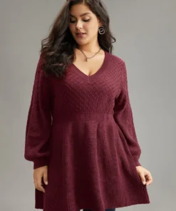 Plain Plisse Lantern Sleeve A Line Pullover