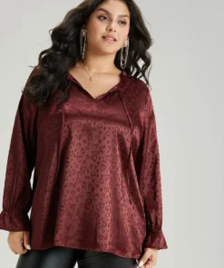 Solid Knot Neck Frill Trim Flutter Sleeve Blouse 15 Solid Knot Neck Frill Trim Flutter Sleeve Blouse -Clothing Shop 404116762 bb