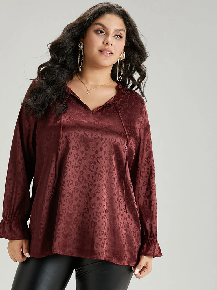 Solid Knot Neck Frill Trim Flutter Sleeve Blouse 7 Solid Knot Neck Frill Trim Flutter Sleeve Blouse - Image 5