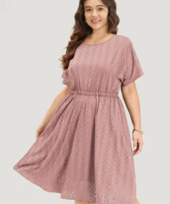 Plain Geo Eyelet Batwing Sleeve Elastic Waist Dress -Clothing Shop 404470612 fa 4e2769a5 fdd2 423d 8128 7f1c6d1dfec6