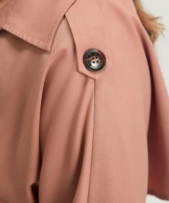 Plain Pocket Button Up Belted Lapel Collar Coat -Clothing Shop 404659003 bp