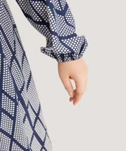 Polka Dot Geometric Belted Lantern Sleeve Dress -Clothing Shop 404773851 ue