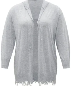 Supersoft Essentials Solid Hooded Raw Hem Drawstring Cardigan 25 Supersoft Essentials Solid Hooded Raw Hem Drawstring Cardigan -Clothing Shop 405189107 rd