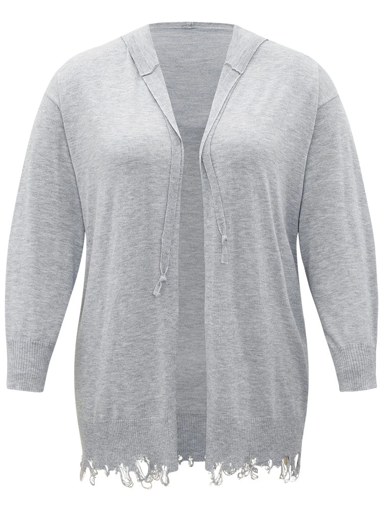 Supersoft Essentials Solid Hooded Raw Hem Drawstring Cardigan 14 Supersoft Essentials Solid Hooded Raw Hem Drawstring Cardigan - Image 12