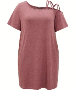 Plain One-shoulder Crisscross Pocket Sleep Dress 17 Plain One-shoulder Crisscross Pocket Sleep Dress -Clothing Shop 405628241 qk