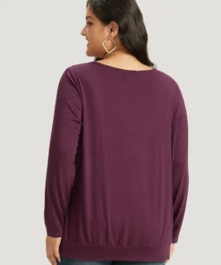 Plain Pleated Round Neck T-shirt -Clothing Shop 40643330 xn