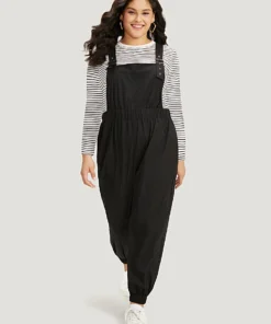 Solid Pocket Back Crisscross Elastic Waist Jumpsuit -Clothing Shop 406445499 at