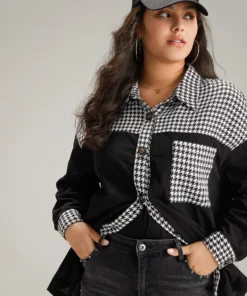 Houndstooth Patchwork Pocket Button Through Corduroy Coat -Clothing Shop 406513260 gr c6facd4f 1584 4c84 acd8 f226e7d7252d