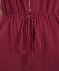 Plain V Neck Pocket Zipper Drawstring Sleeveless Jumpsuit -Clothing Shop 406864252 gx