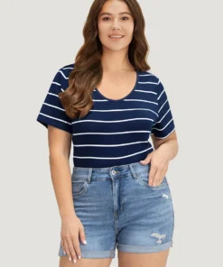 Striped Contrast Patchwork Crew Neck Bodysuit -Clothing Shop 406925998 jb 49bfdcc0 063a 4222 aff7 66b6ec56b0f7