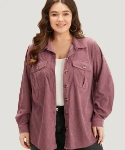 Plain Texture Pocket Button Through Shirt Collar Jacket 18 Plain Texture Pocket Button Through Shirt Collar Jacket -Clothing Shop 407241138 db