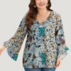 Bandana Print Patchwork Bell Sleeve Blouse -Clothing Shop 407731045 mk 4e070ffb 3475 4a90 85d8 d2a8ee9f7adf