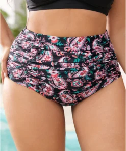 Paisley High Waist Ruched Detail Swim Bottom