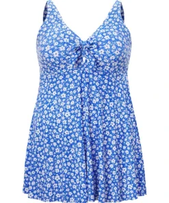 Ditsy Floral Ruffle Knotted Front Swim Dress -Clothing Shop 408074666 zp