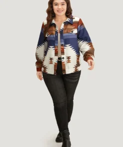 Bandana Geometric Contrast Shirt Collar Shacket -Clothing Shop 408439310 fg