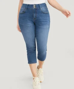 Very Stretchy High Rise Medium Wash Cropped Jeans -Clothing Shop 408820936 um 47434d70 4c1a 4efa a289 cde0af3bf237