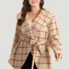 Halloween Plaid Belted Asymmetrical Hem Lapel Collar Coat -Clothing Shop 409118390 fr