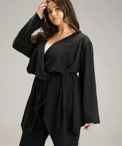 Solid Rib Knit Ties Lapel Collar Kimono 12 Solid Rib Knit Ties Lapel Collar Kimono -Clothing Shop 409187126 cy