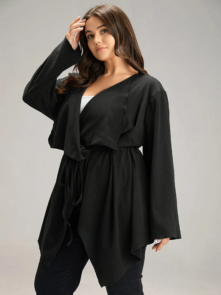 Solid Rib Knit Ties Lapel Collar Kimono 5 Solid Rib Knit Ties Lapel Collar Kimono - Image 3