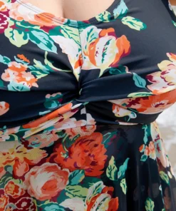 Floral Ruffle Hem Twist Ruched Swim Dress -Clothing Shop 409292761 nq