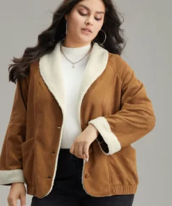 Contrast Lapel Collar Patched Pocket Jacket 11 Contrast Lapel Collar Patched Pocket Jacket -Clothing Shop 409626214 ft