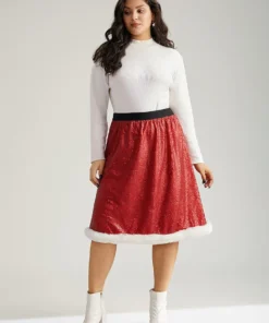 Christmas Sequin Patchwork Fuzzy Trim Skirt 11 Christmas Sequin Patchwork Fuzzy Trim Skirt -Clothing Shop 409650145 nk