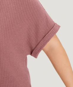 Waffle Knit Notched Roll Batwing Sleeve Sleep Top 18 Waffle Knit Notched Roll Batwing Sleeve Sleep Top -Clothing Shop 410315036 dh