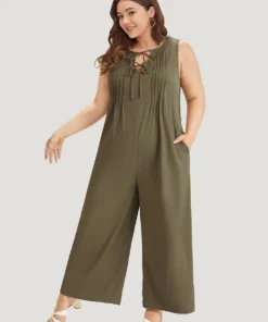 Plain Knot Neck Pocket Plicated Detail Tank Jumpsuit 13 Plain Knot Neck Pocket Plicated Detail Tank Jumpsuit -Clothing Shop 410638152 ad