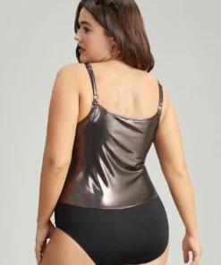 Solid Patchwork Ruched Adjustable Straps Bodysuit -Clothing Shop 410909222 gb