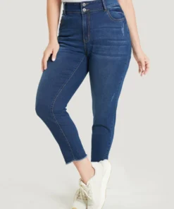 Very Stretchy High Rise Distressed Detail Raw Hem Jeans -Clothing Shop 41122088 as 74f30300 48f2 4a72 97a2 e66f3f2b270a