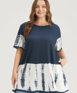 Tie Dye Patchwork Round Neck Pocket T-shirt -Clothing Shop 41136695 fz