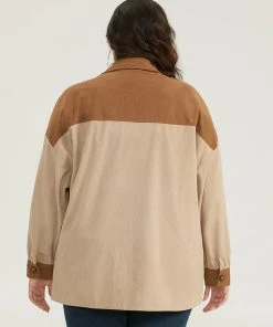 Two Tone Button Through Patchwork Coat -Clothing Shop 41141318 pk