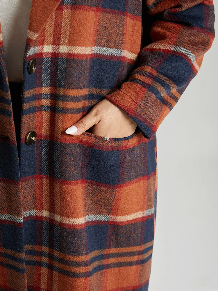 Lapel Collar Plaid Pocket Button Up Coat 10 Lapel Collar Plaid Pocket Button Up Coat - Image 8