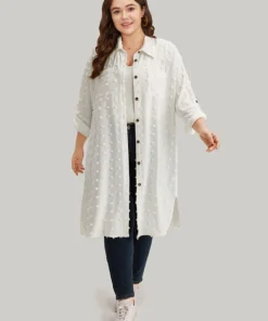 Solid Button Through Tab Sleeve Split Hem Coat -Clothing Shop 411559609 vw