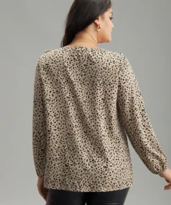 Leopard Print Ties Flutter Trim Blouse -Clothing Shop 411690315 fx