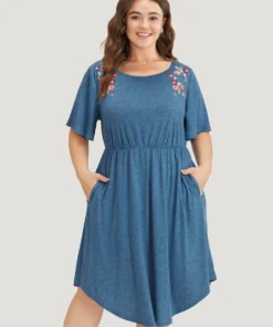Supersoft Essentials Floral Embroidered Pocket Elastic Waist Dress