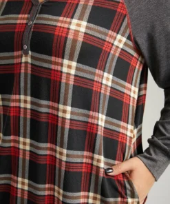 Plaid Patchwork Contrast Curved Hem Sleep Dress -Clothing Shop 412170269 pr