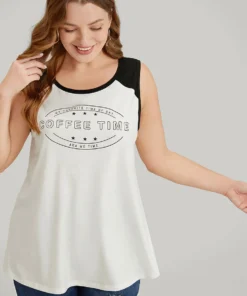 Graphic Print Two Tone Tank Top -Clothing Shop 4122536 ef