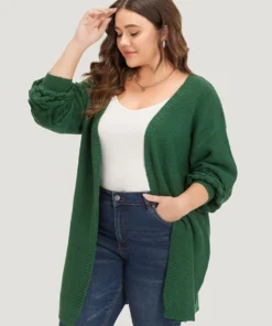 Plain Geo Eyelet Lantern Sleeve Cardigan -Clothing Shop 41261570 ms