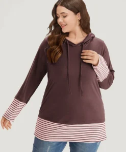 Striped Patchwork Hooded Drawstring T-shirt -Clothing Shop 413132738 cg 0d1cf715 e667 4f6c 8cf7 7978c38be0f1