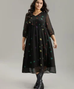 Star Mesh Patchwork Elastic Waist Dress