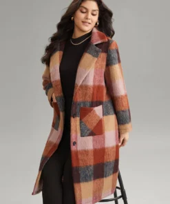 Contrast Plaid Patched Pocket Maxi Coat -Clothing Shop 413365306 rv