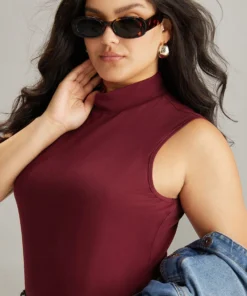 Cotton Plain Funnel Neck Tank Top