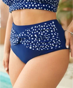 Polka Dot Patchwork Ruched Twist Front Swim Bottom -Clothing Shop 41362511 ca