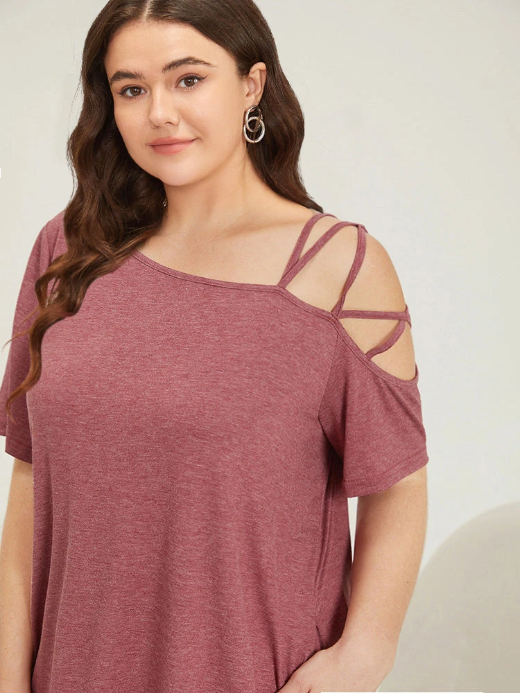 Plain One-shoulder Crisscross Pocket Sleep Dress 7 Plain One-shoulder Crisscross Pocket Sleep Dress - Image 5