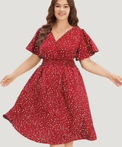 Polka Dot Wrap Pocket Shirred Ruffle Sleeve Dress -Clothing Shop 413984152 ko 31ed6446 fd41 462e ba67 babe71e4f597