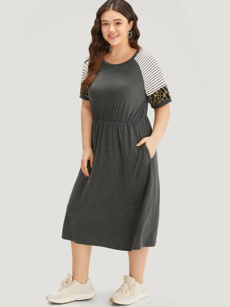 Supersoft Essentials Leopard Striped Patchwork Raglan Sleeve Dress 5 Supersoft Essentials Leopard Striped Patchwork Raglan Sleeve Dress - Image 3